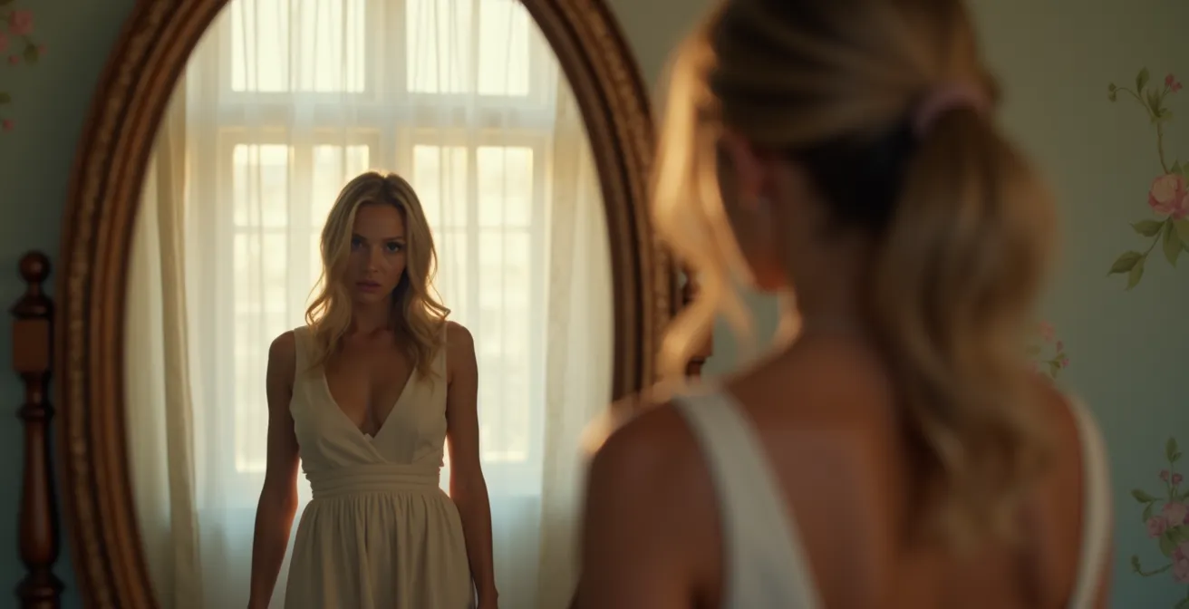 Femme observant son reflet avec satisfaction